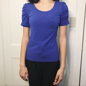 Blue Ruched Sleeves Top
